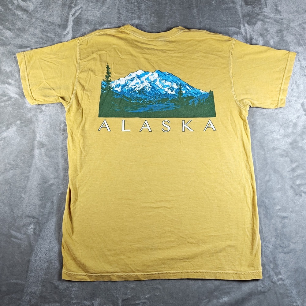 Denali National Park Shirt Men Medium Yellow Alaska Mountain Outdoor Hiking Camp